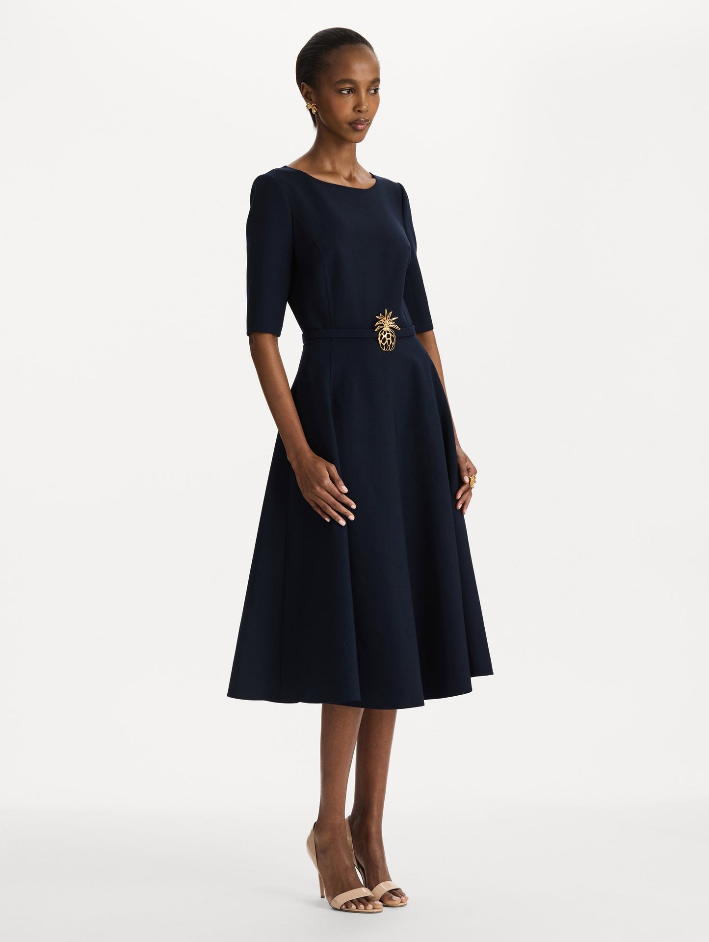 Pineapple Belt Wool Dress Navy / Oscar de la Renta