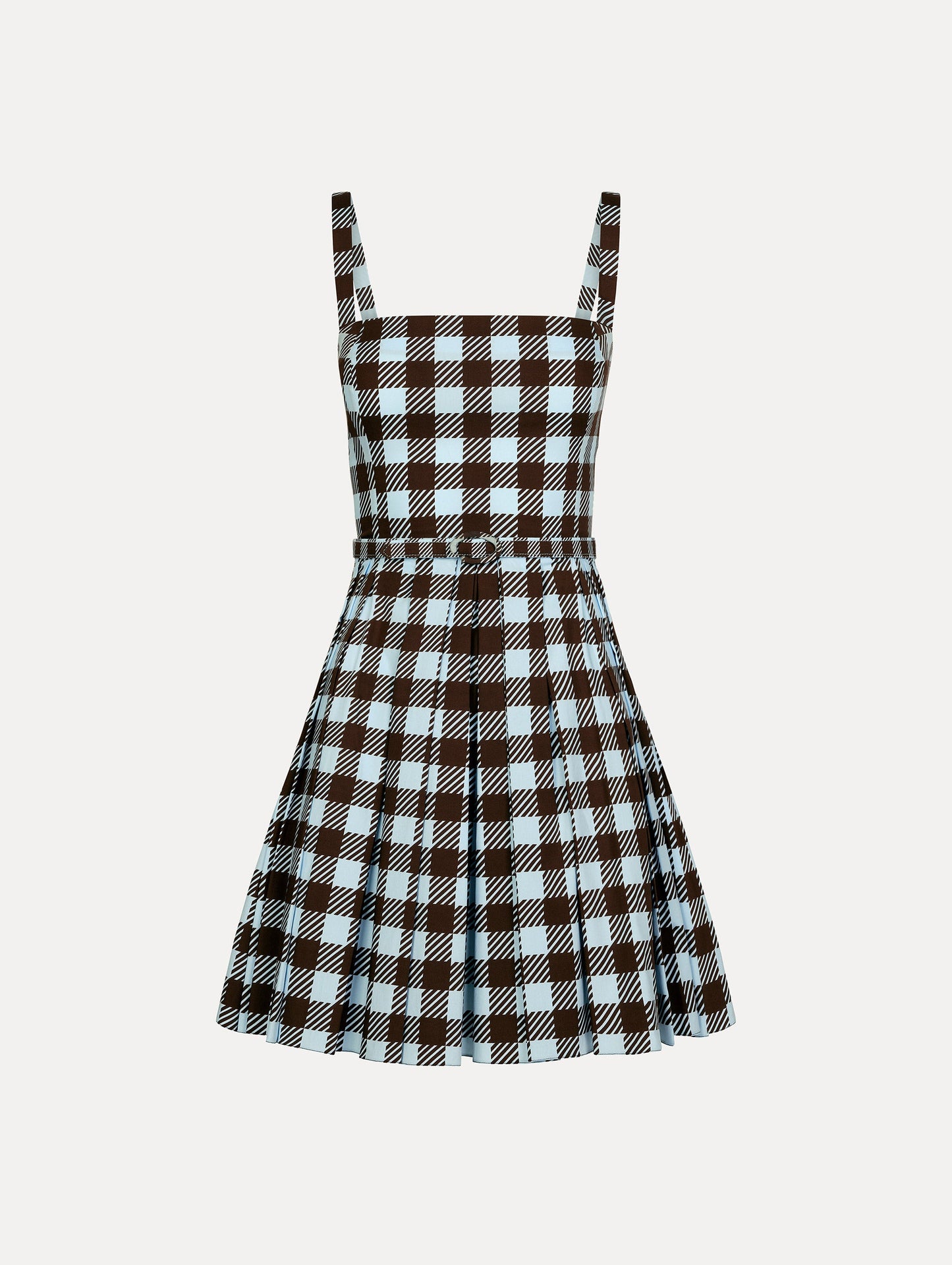 Gingham Cotton Poplin Sleeveless Dress Ice/mahogany / Oscar de la Renta