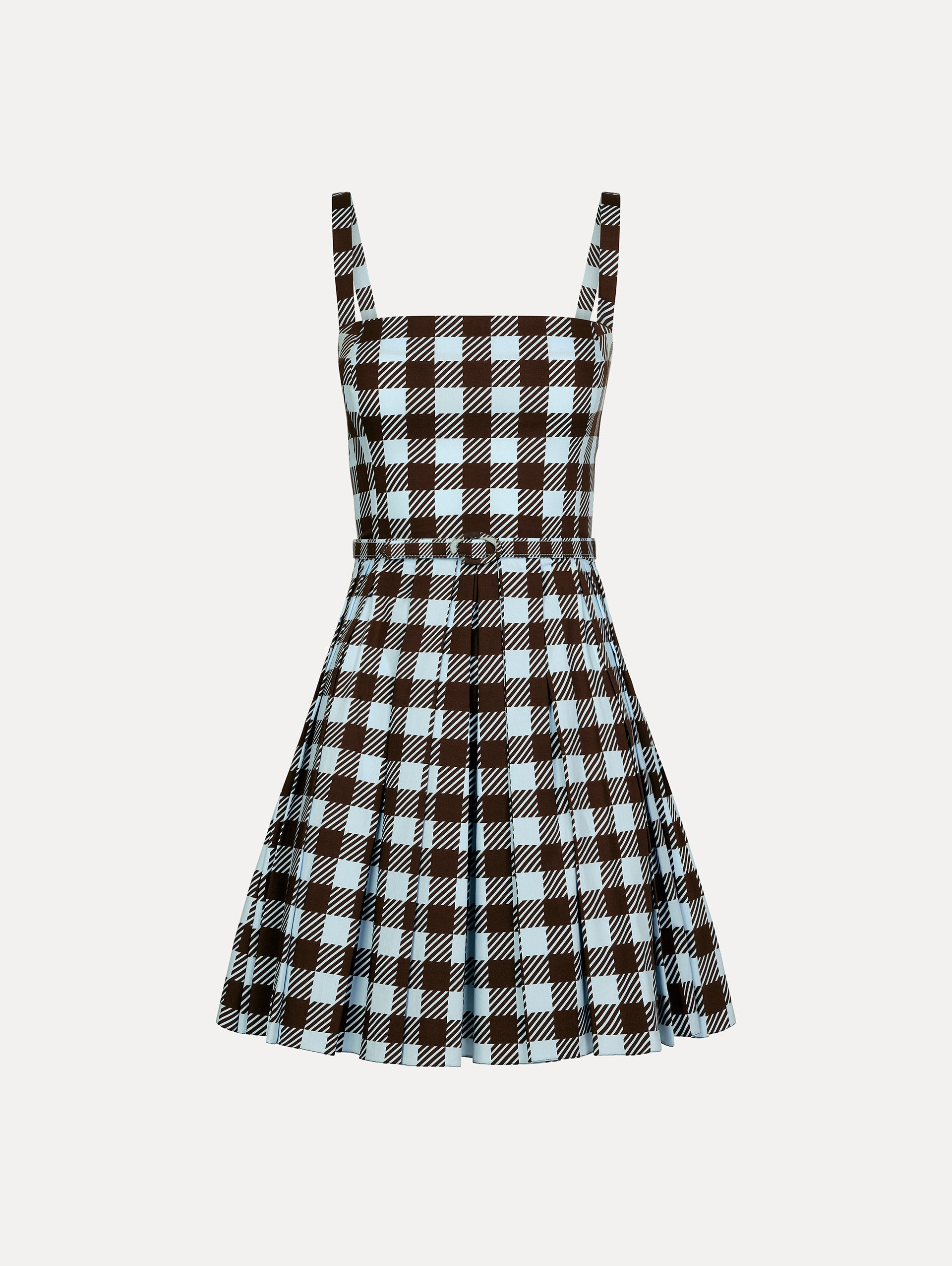 Gingham Cotton Poplin Sleeveless Dress Ice/mahogany / Oscar de la Renta