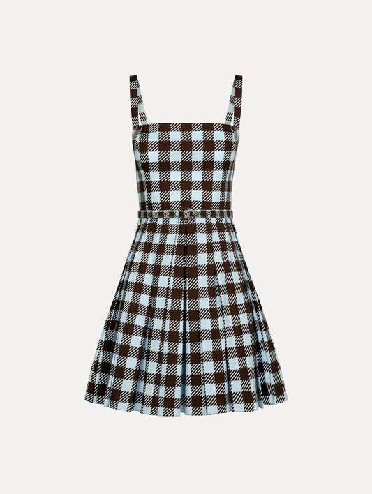 Gingham Cotton Poplin Sleeveless Dress Ice/mahogany / Oscar de la Renta