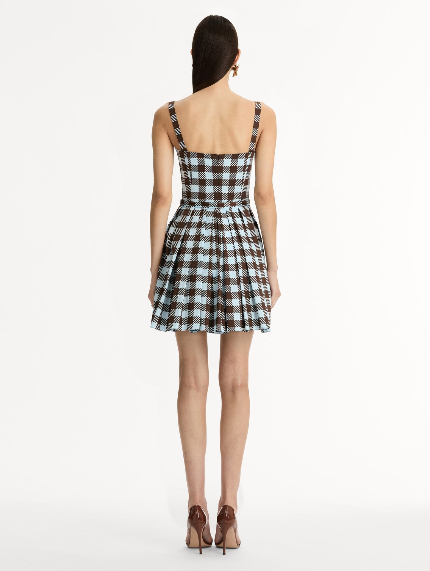 Gingham Cotton Poplin Sleeveless Dress Ice/mahogany / Oscar de la Renta