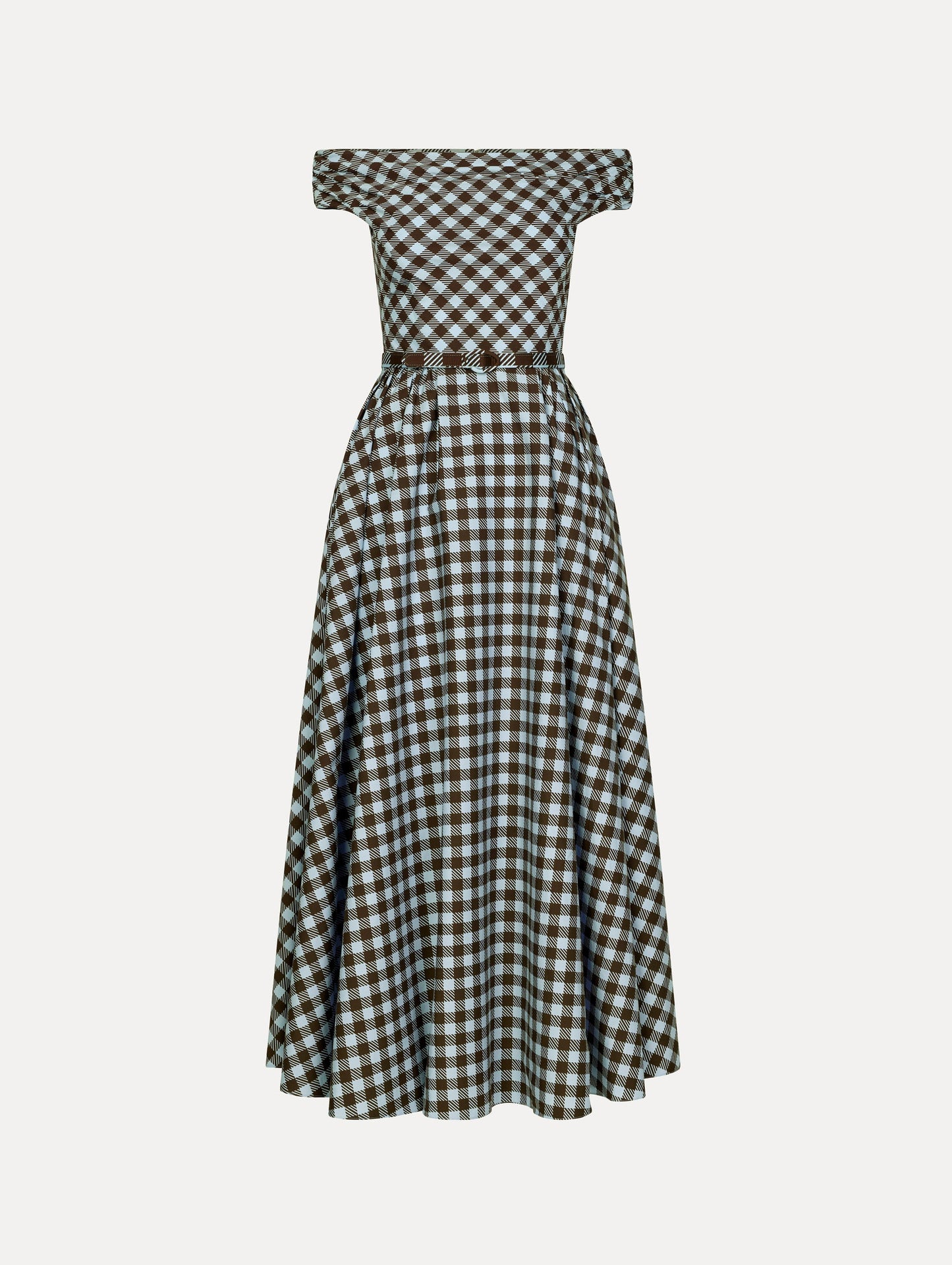 Gingham Cotton Poplin Dress Ice/mahogany / Oscar de la Renta