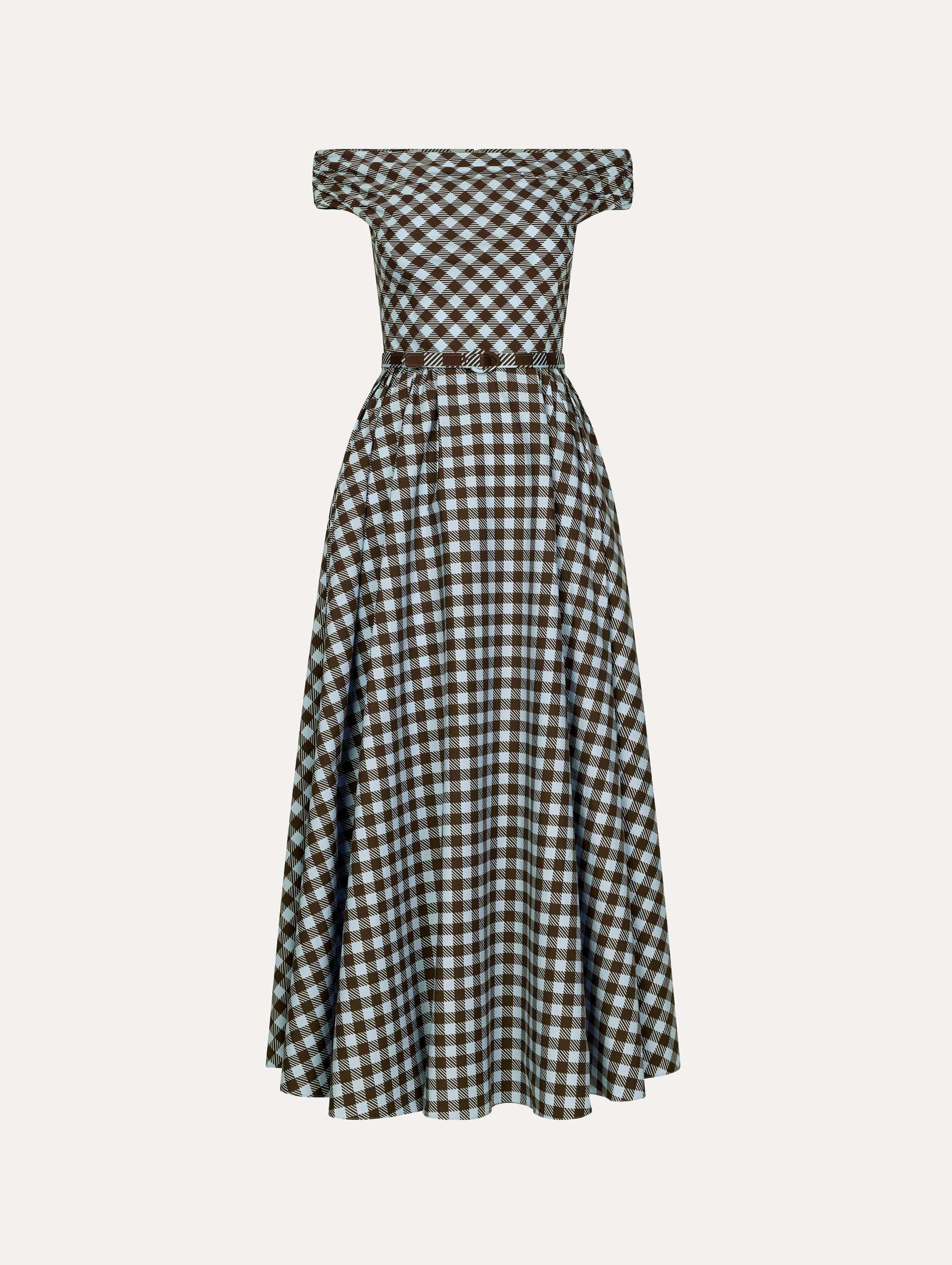 Gingham Cotton Poplin Dress Ice/mahogany / Oscar de la Renta