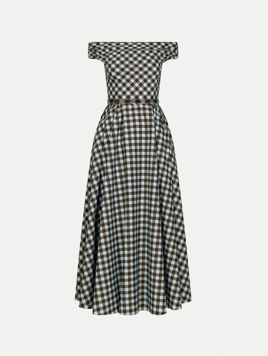 Gingham Cotton Poplin Dress Ice/mahogany / Oscar de la Renta