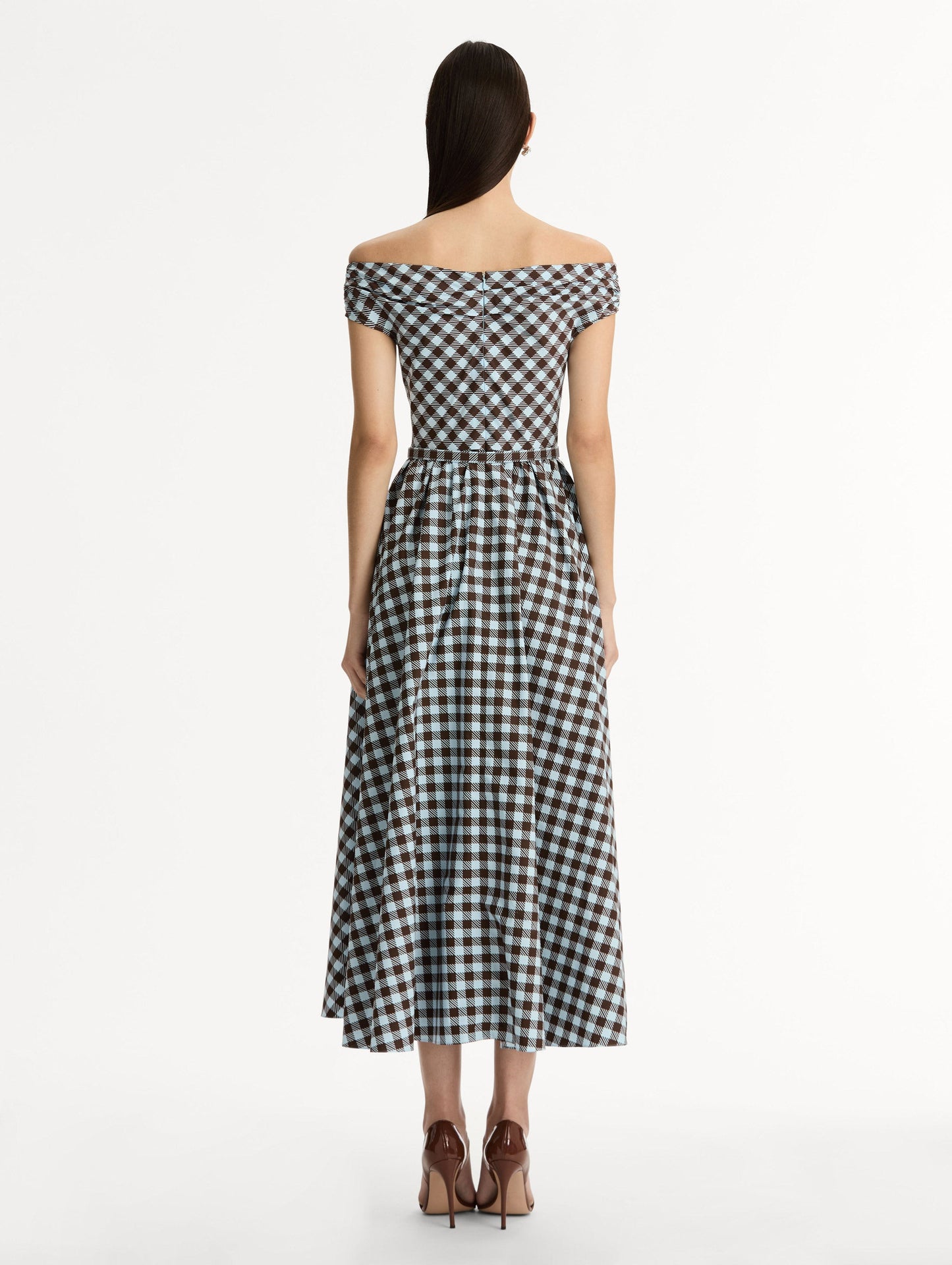 Gingham Cotton Poplin Dress Ice/mahogany / Oscar de la Renta