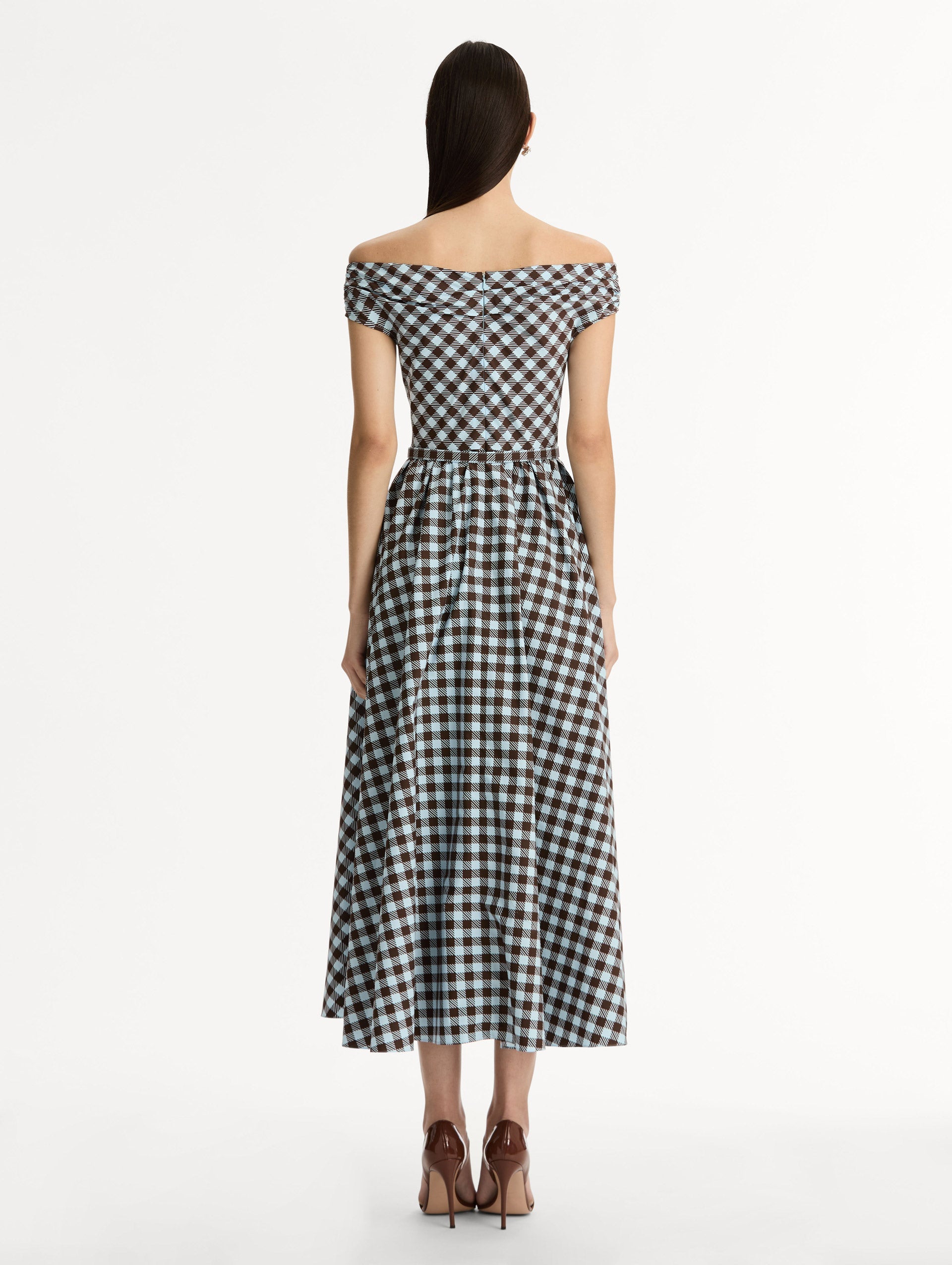 Gingham Cotton Poplin Dress Ice/mahogany / Oscar de la Renta