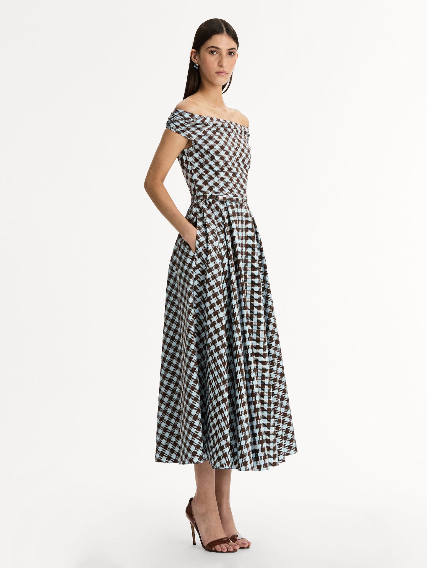 Gingham Cotton Poplin Dress Ice/mahogany / Oscar de la Renta