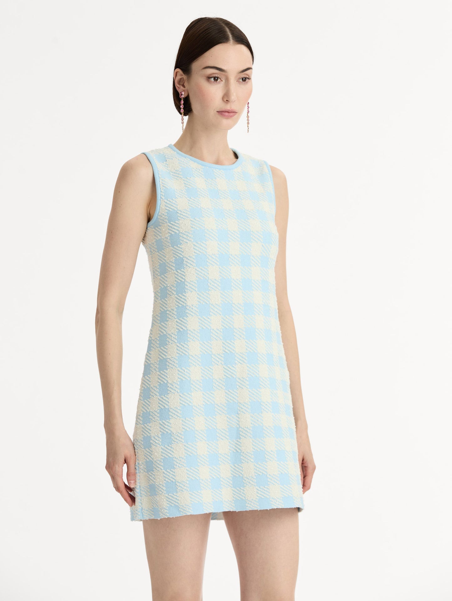 Gingham Jacquard Shift Dress Ice/white / Oscar de la Renta