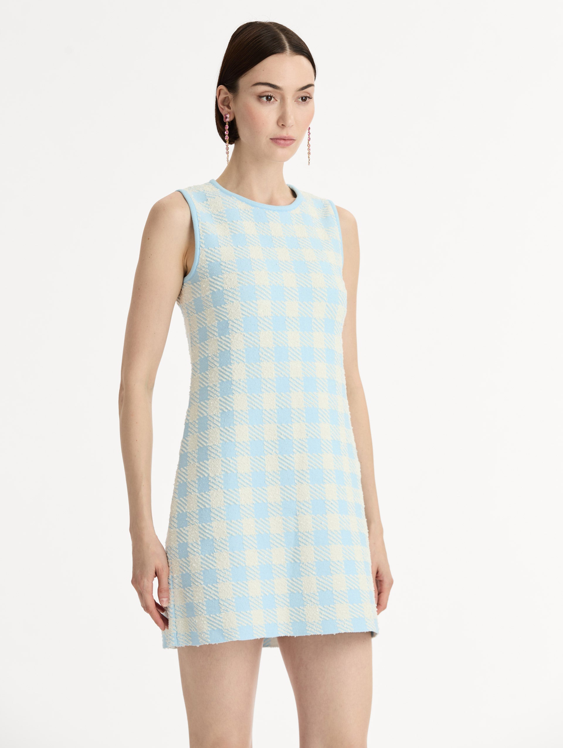 Gingham Jacquard Shift Dress Ice/white / Oscar de la Renta