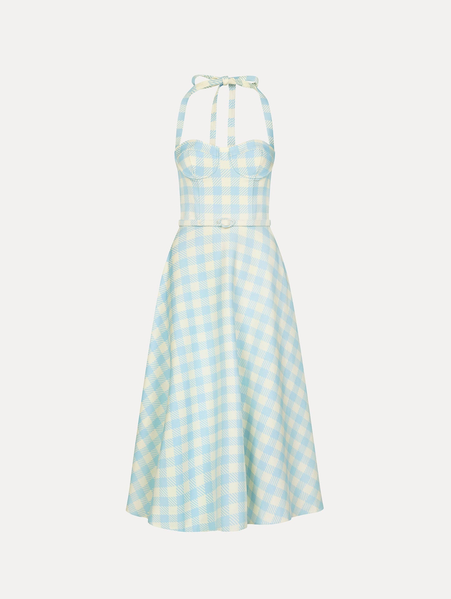 Gingham Bustier Wool-Blend Dress Ice/white / Oscar de la Renta