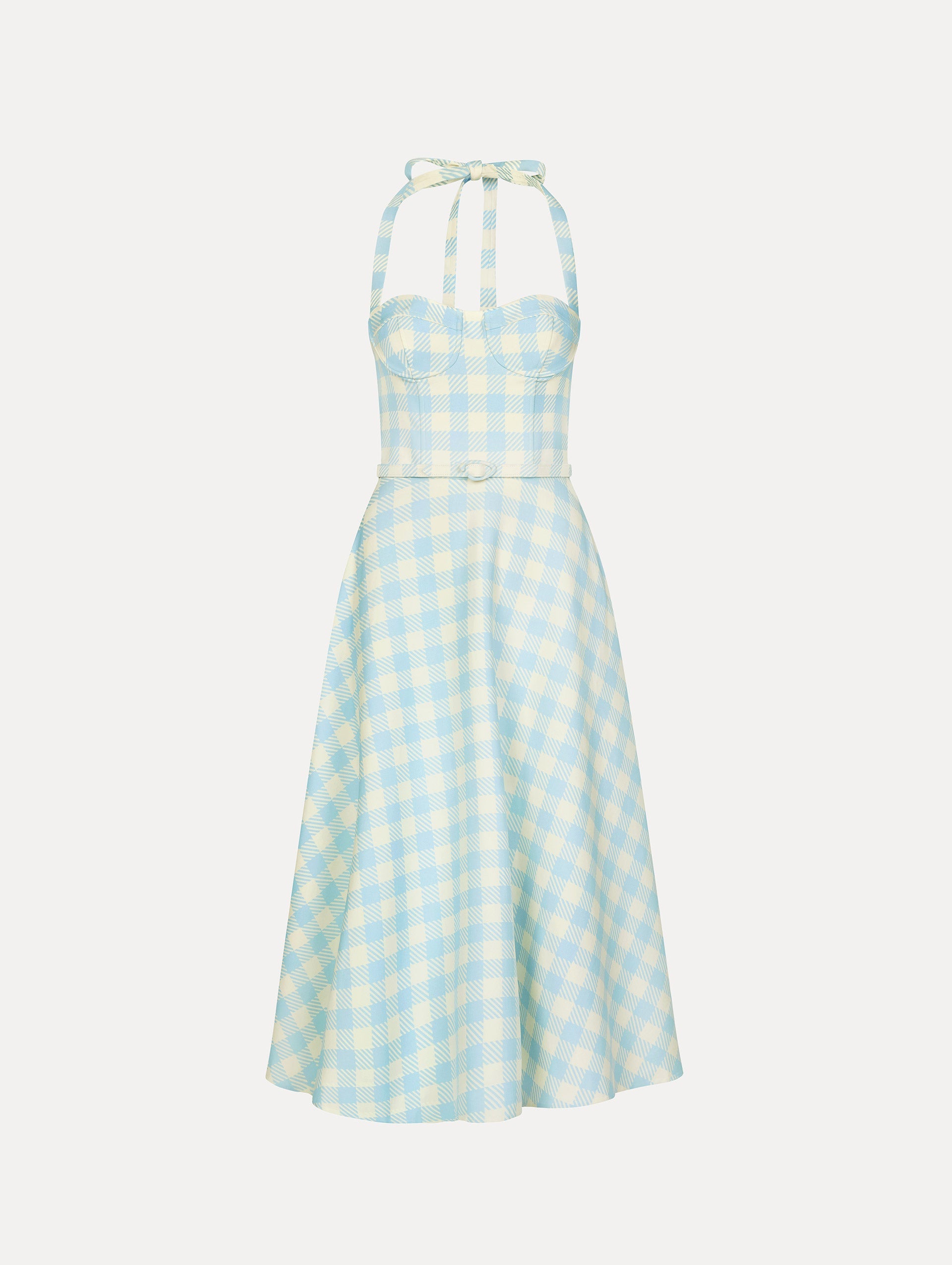 Gingham Bustier Wool-Blend Dress Ice/white / Oscar de la Renta