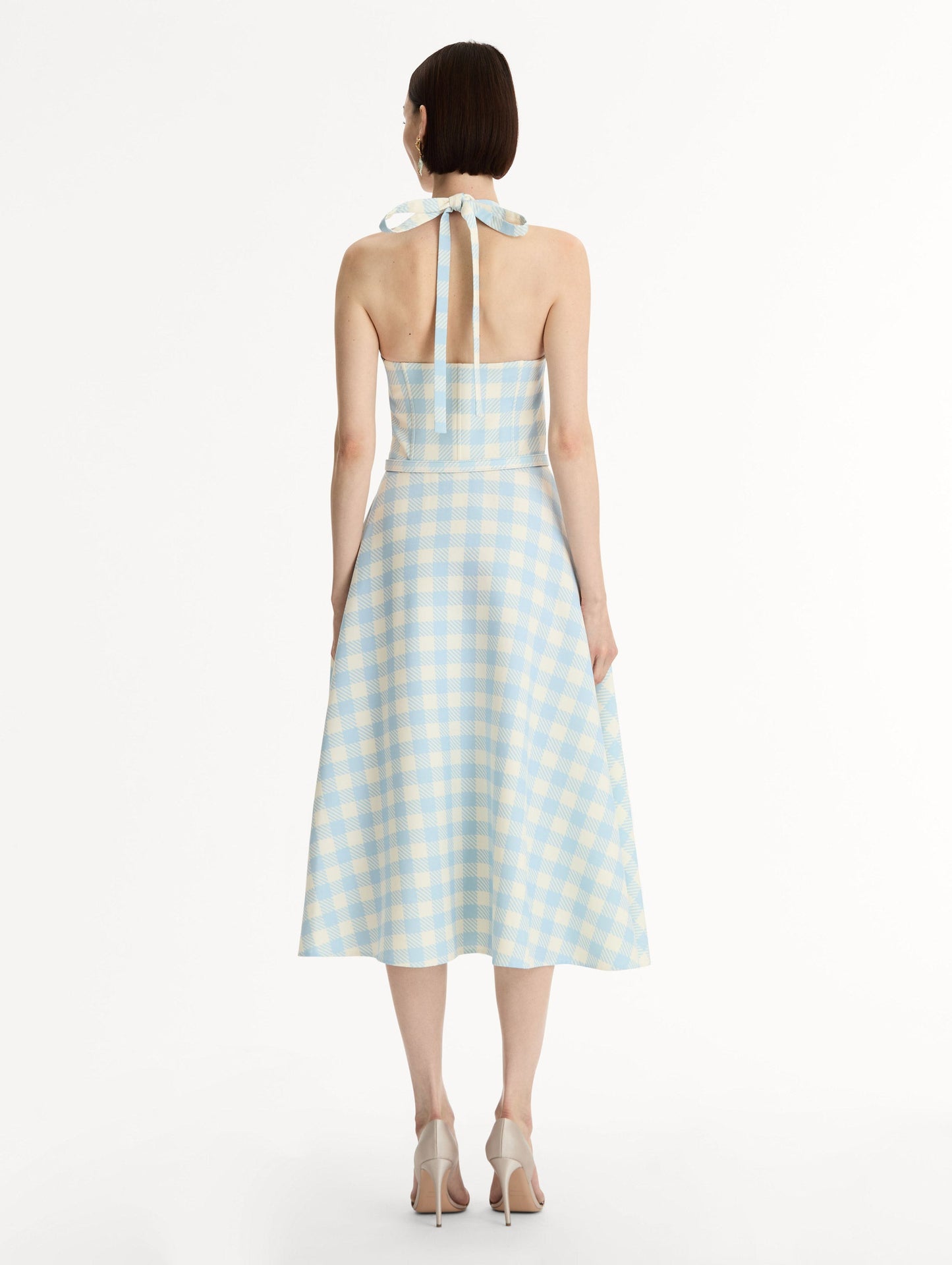 Gingham Bustier Wool-Blend Dress Ice/white / Oscar de la Renta