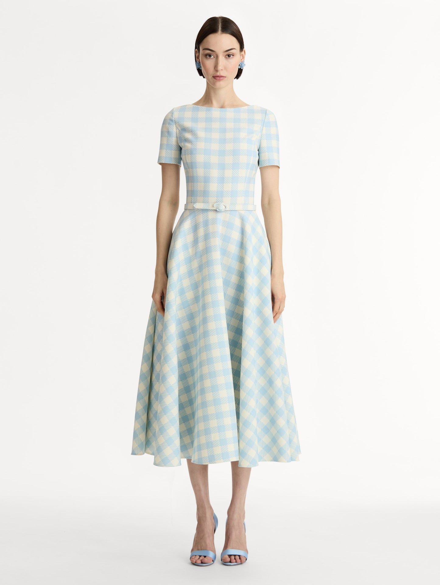 Gingham Wool-Blend Dress Ice/white / Oscar de la Renta