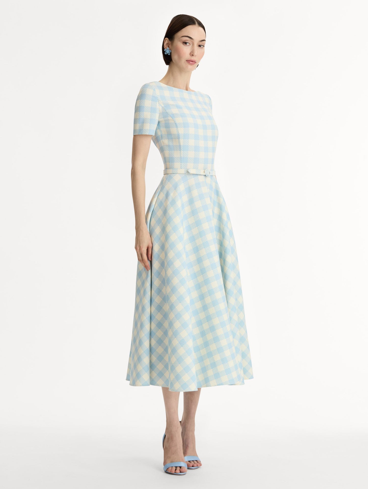 Gingham Wool-Blend Dress Ice/white / Oscar de la Renta