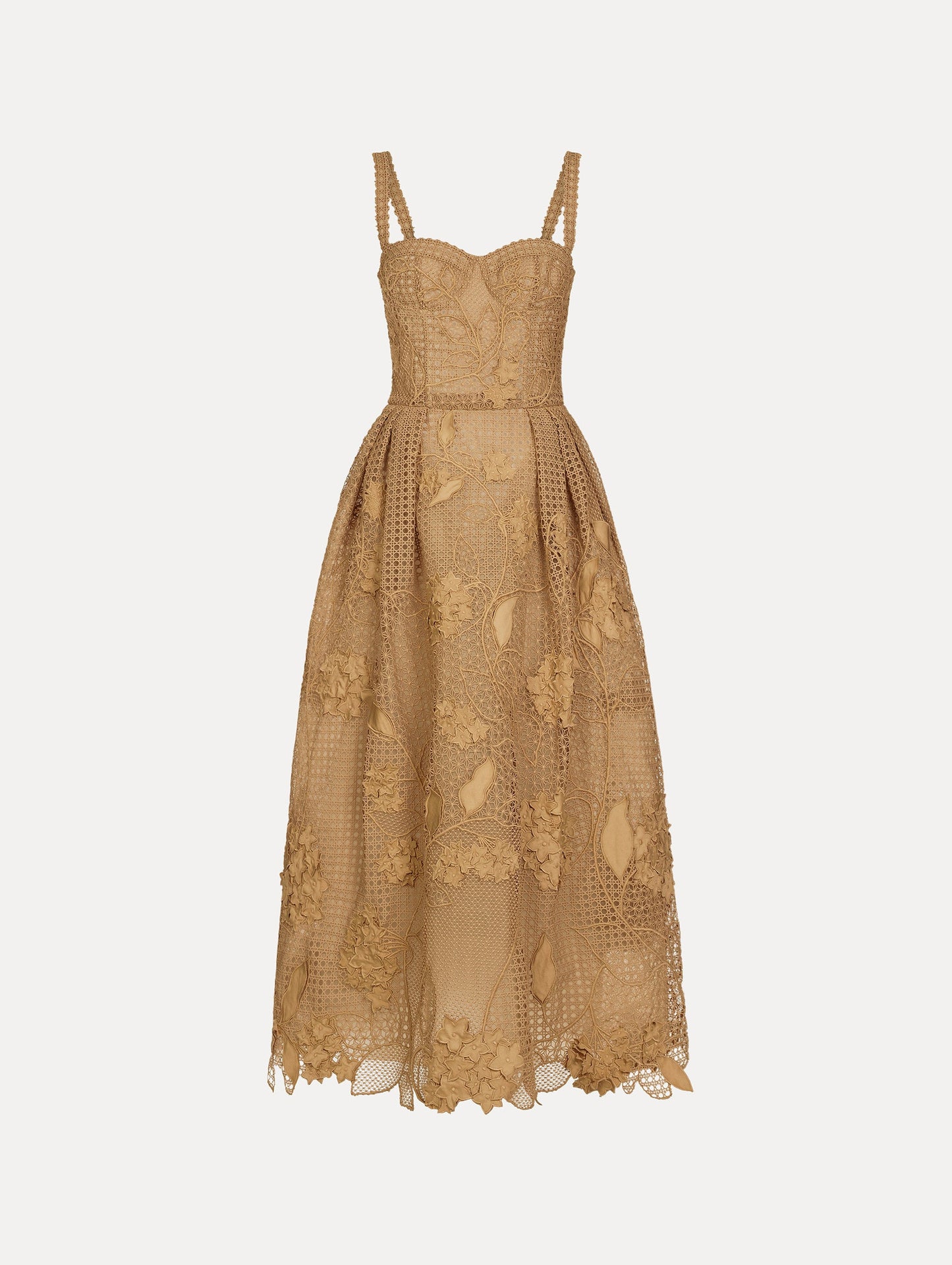 Porcelain Flower Guipure Lattice Cocktail Dress Khaki / Oscar de la Renta