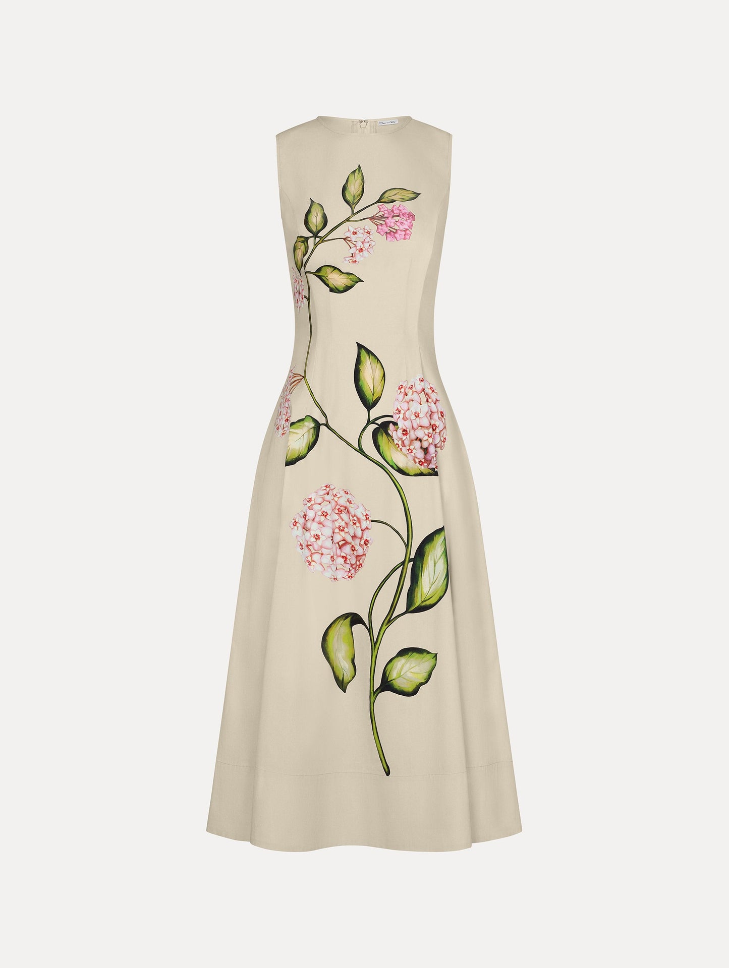 Porcelain Flower Cotton Poplin Sleeveless Dress Pink/oatmeal / Oscar de la Renta