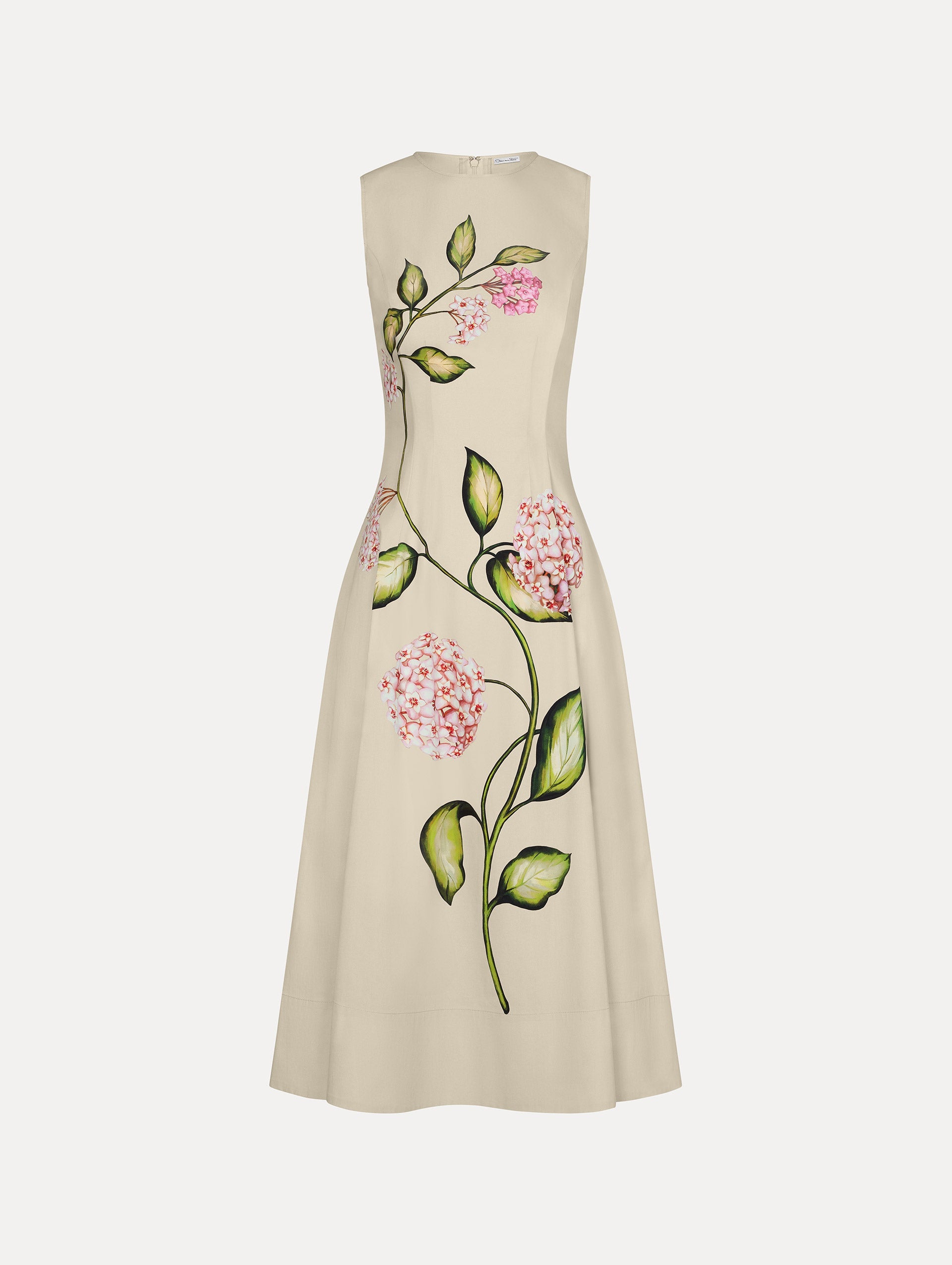 Porcelain Flower Cotton Poplin Sleeveless Dress Pink/oatmeal / Oscar de la Renta