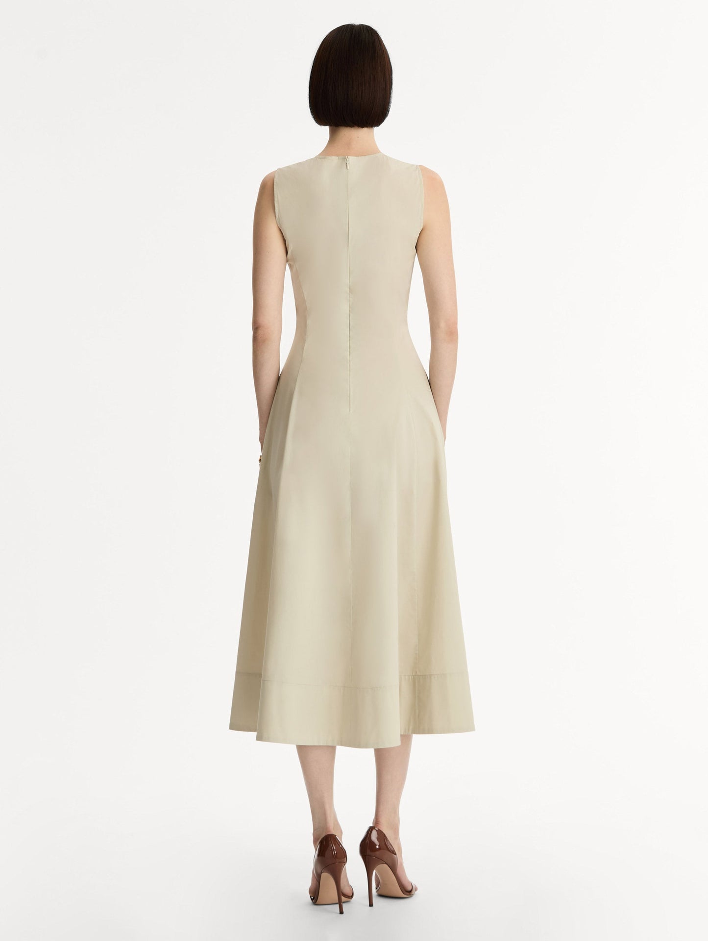 Porcelain Flower Cotton Poplin Sleeveless Dress Pink/oatmeal / Oscar de la Renta