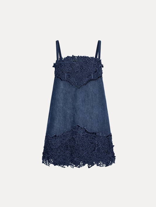 Porcelain Flower Cutout Denim Dress Medium wash denim / Oscar de la Renta