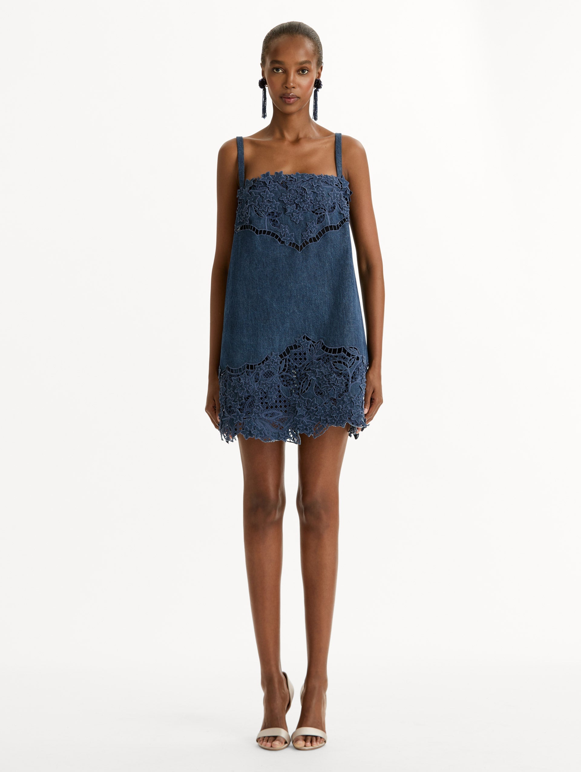 Porcelain Flower Cutout Denim Dress Medium wash denim / Oscar de la Renta