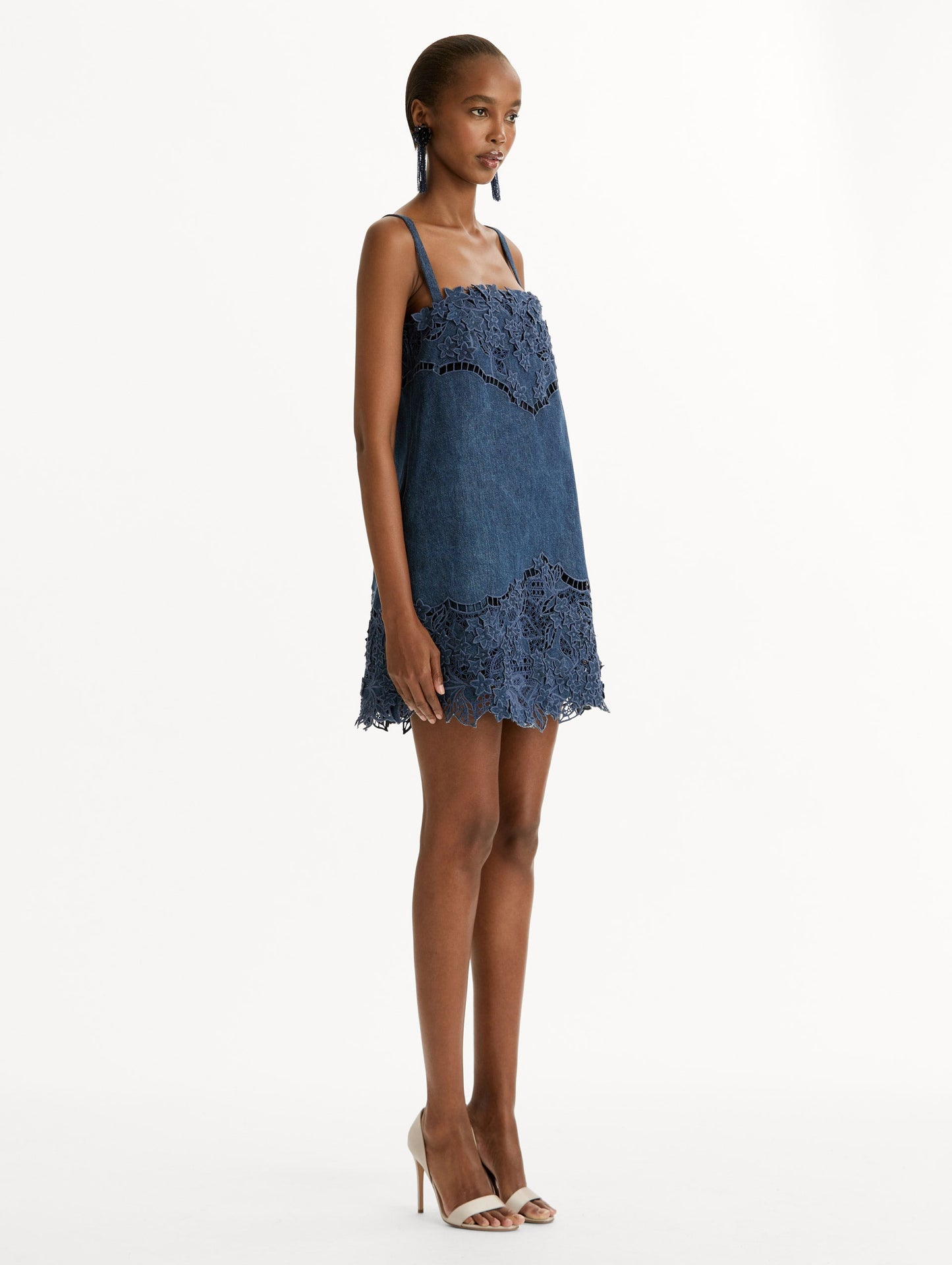 Porcelain Flower Cutout Denim Dress Medium wash denim / Oscar de la Renta