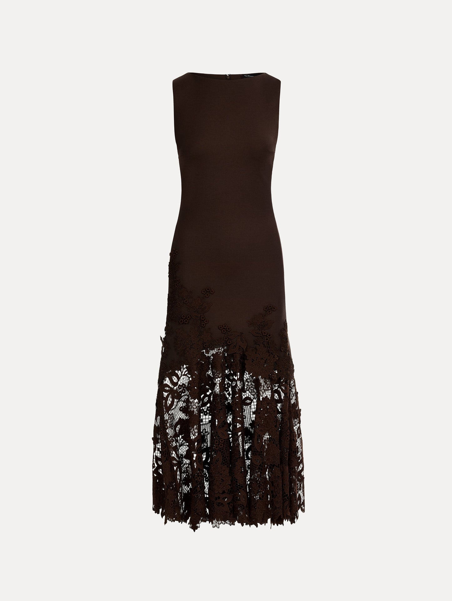 Porcelain Flower Guipure Trumpet Dress Mahogany / Oscar de la Renta