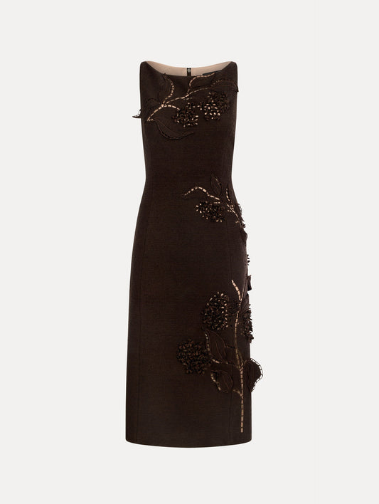 Porcelain Flower Cutout Dress Mahogany / Oscar de la Renta