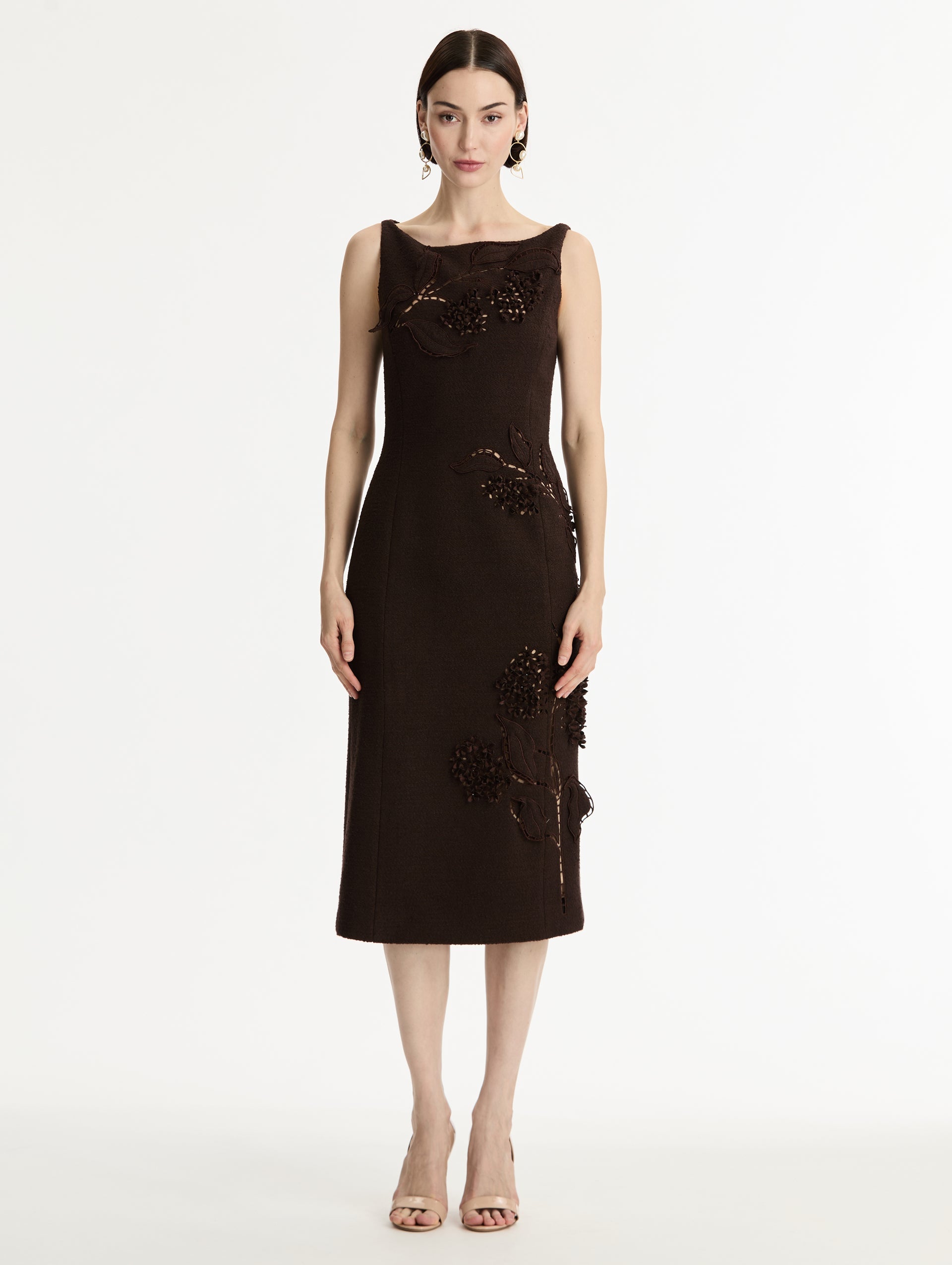 Porcelain Flower Cutout Dress Mahogany / Oscar de la Renta