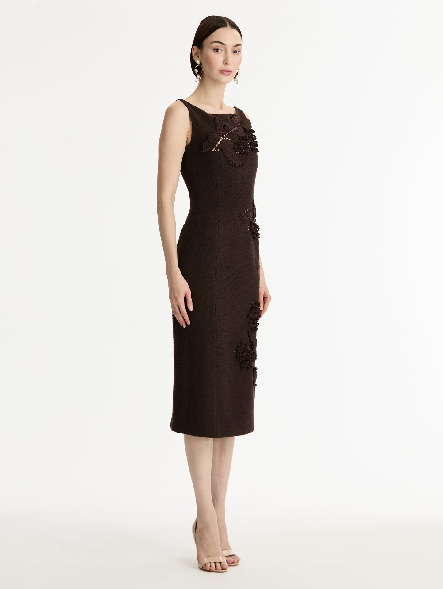Porcelain Flower Cutout Dress Mahogany / Oscar de la Renta
