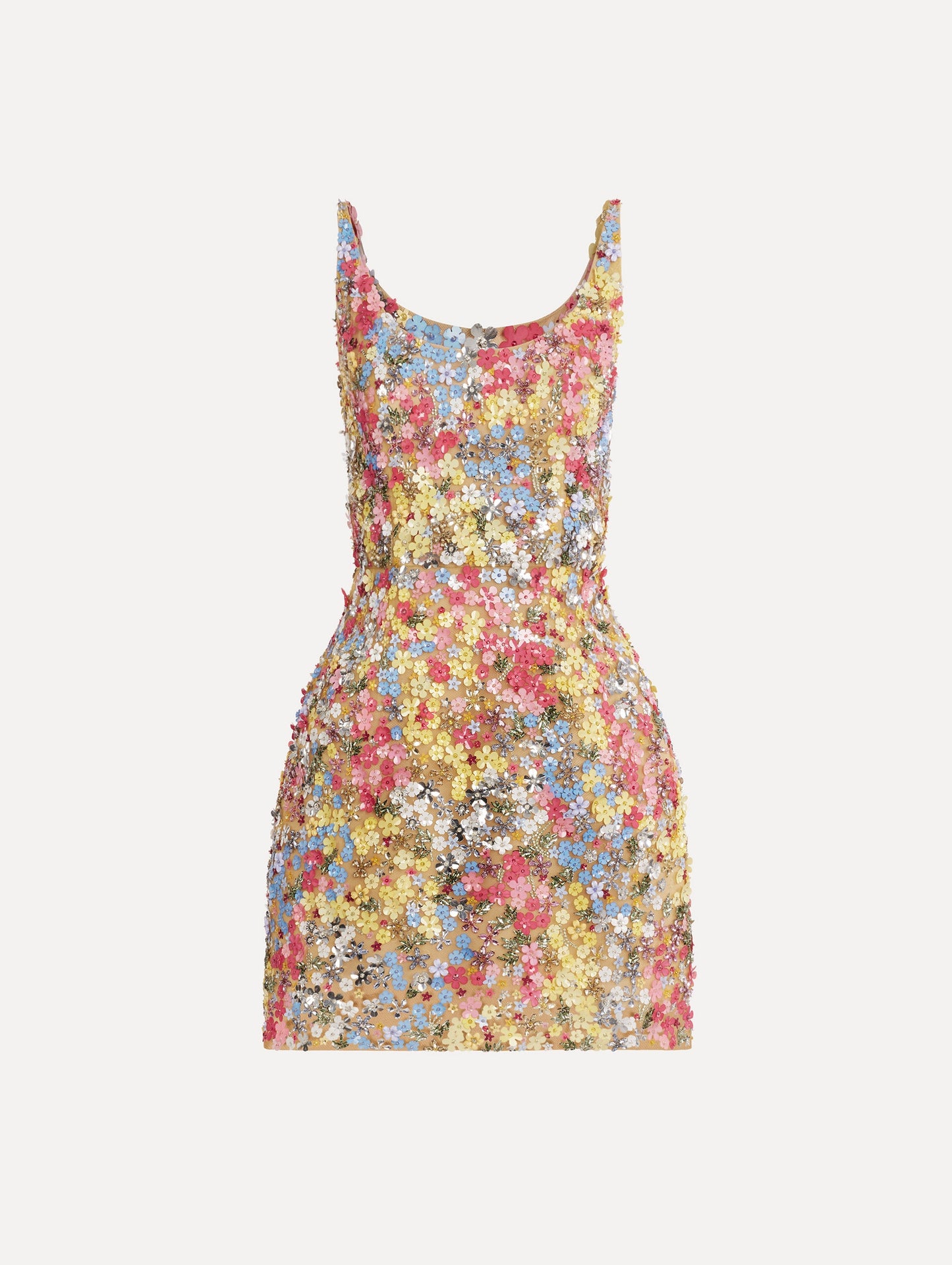 Porcelain Flower Embroidered Sleeveless Dress Multi / Oscar de la Renta
