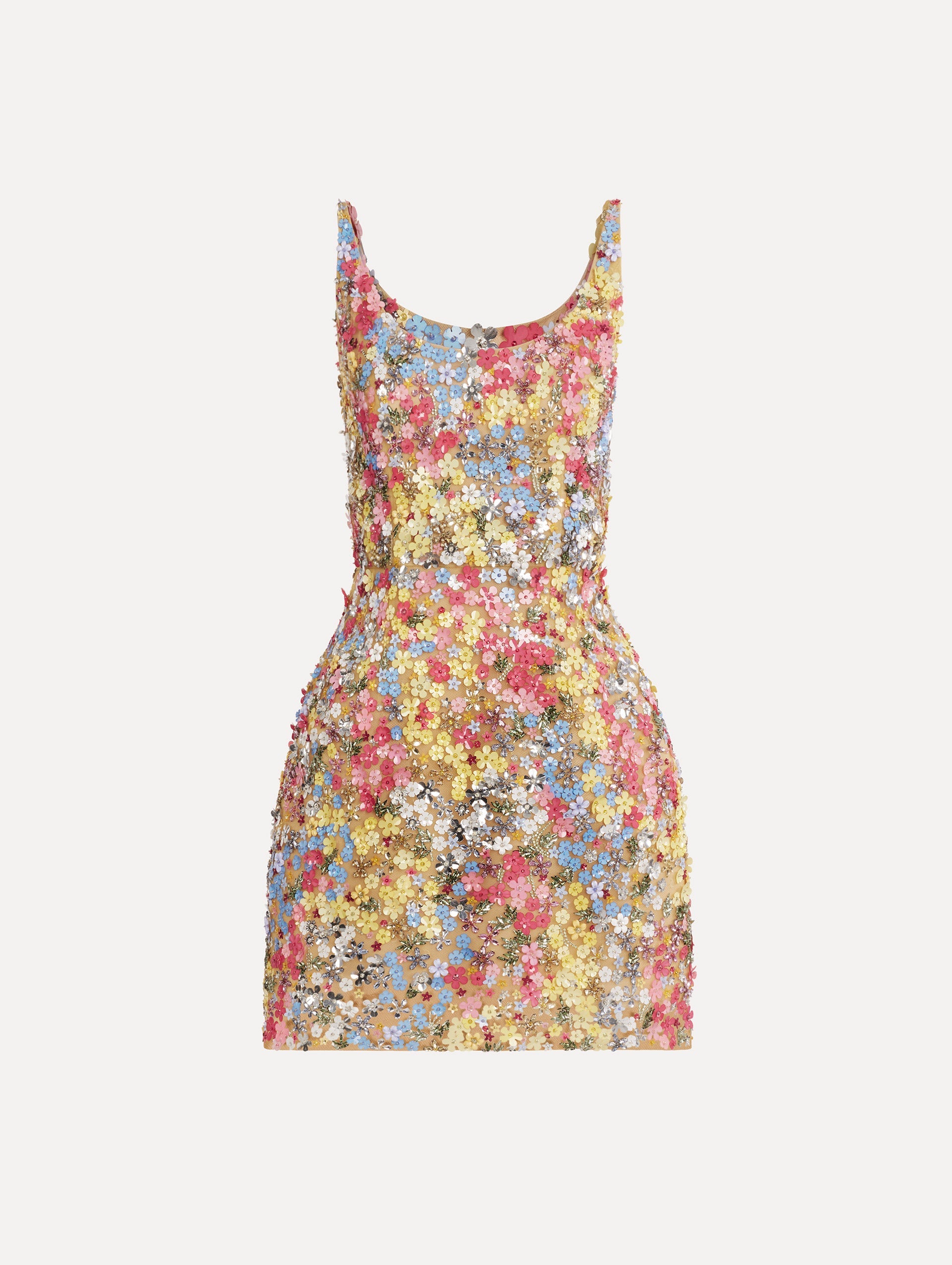 Porcelain Flower Embroidered Sleeveless Dress Multi / Oscar de la Renta