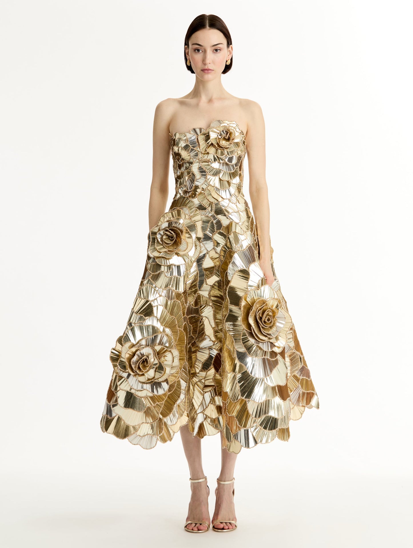 Geometric Sequin Rosette Cocktail Dress Gold / Oscar de la Renta