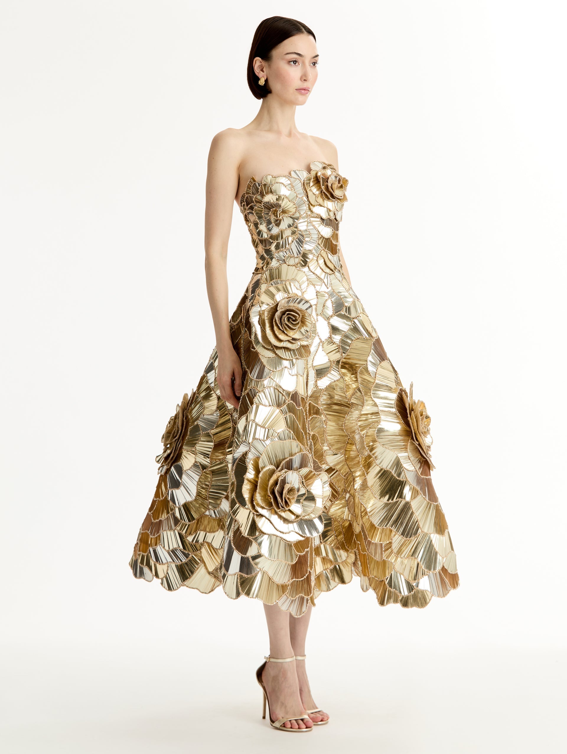 Geometric Sequin Rosette Cocktail Dress Gold / Oscar de la Renta