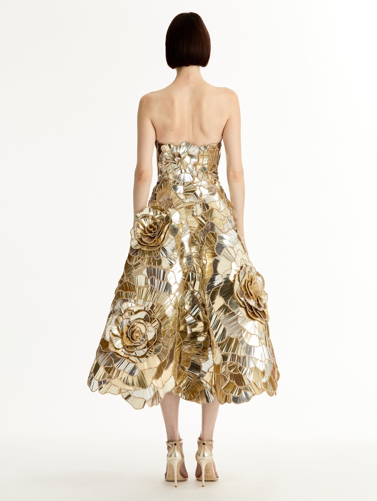 Geometric Sequin Rosette Cocktail Dress Gold / Oscar de la Renta