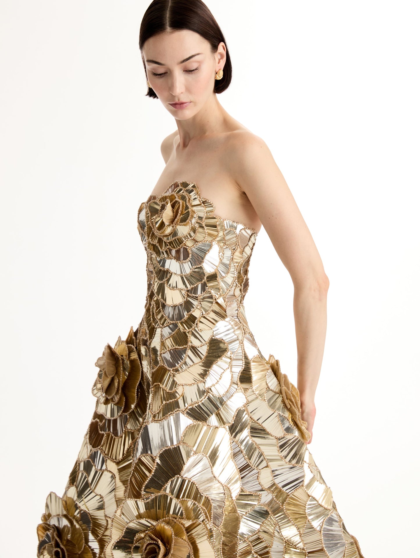 Geometric Sequin Rosette Cocktail Dress Gold / Oscar de la Renta