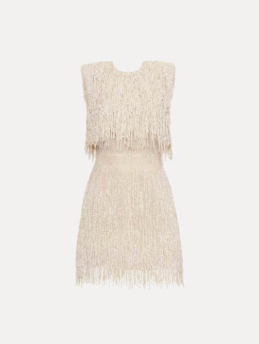 Pearl Fringe Cocktail Dress Cream / Oscar de la Renta