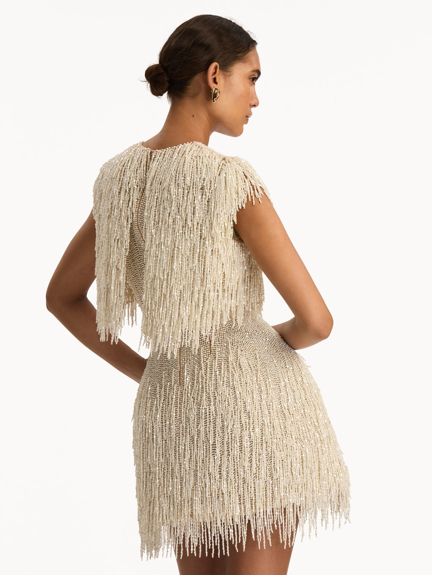 Pearl Fringe Cocktail Dress Cream / Oscar de la Renta
