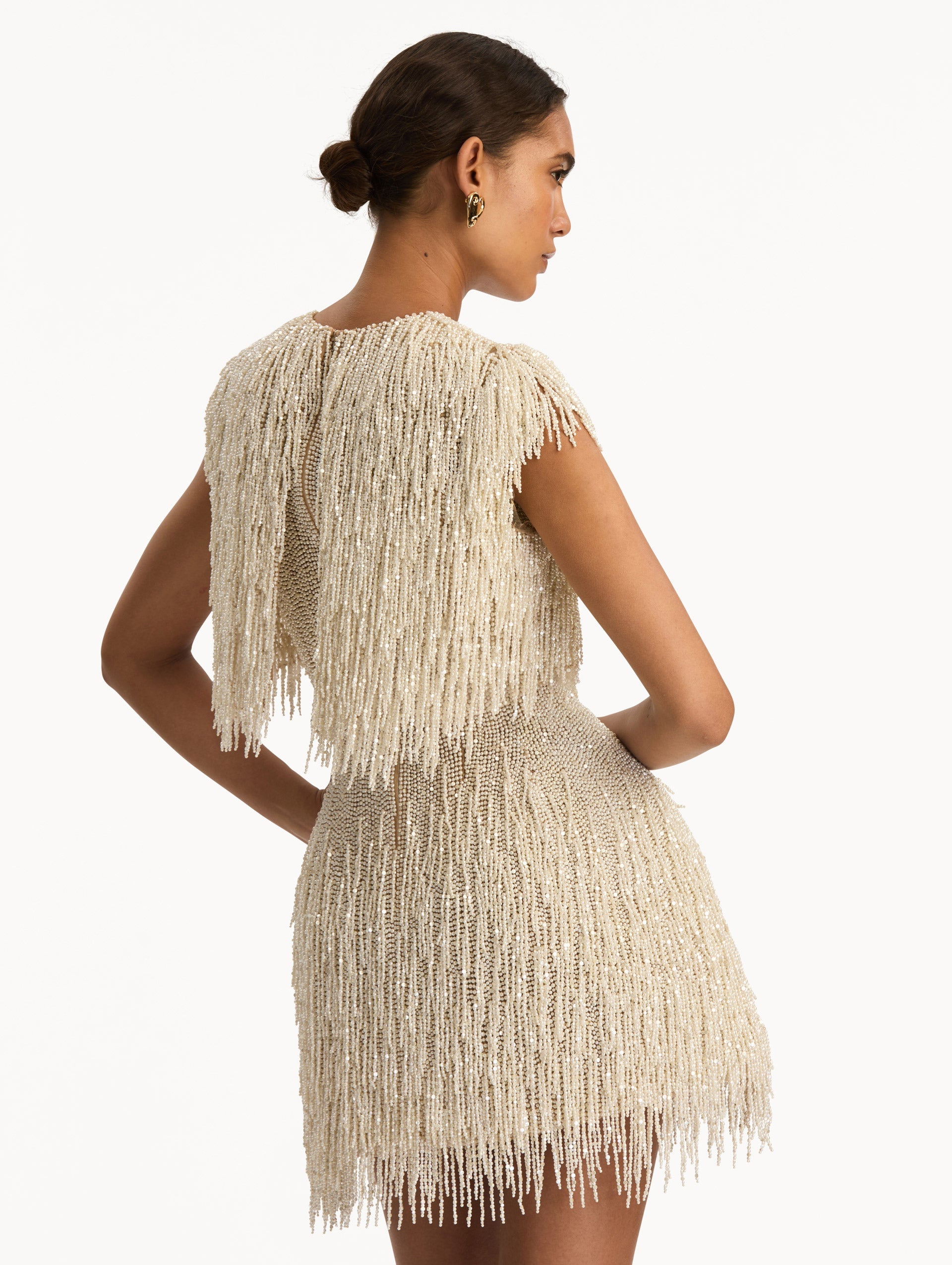 Pearl Fringe Cocktail Dress Cream / Oscar de la Renta