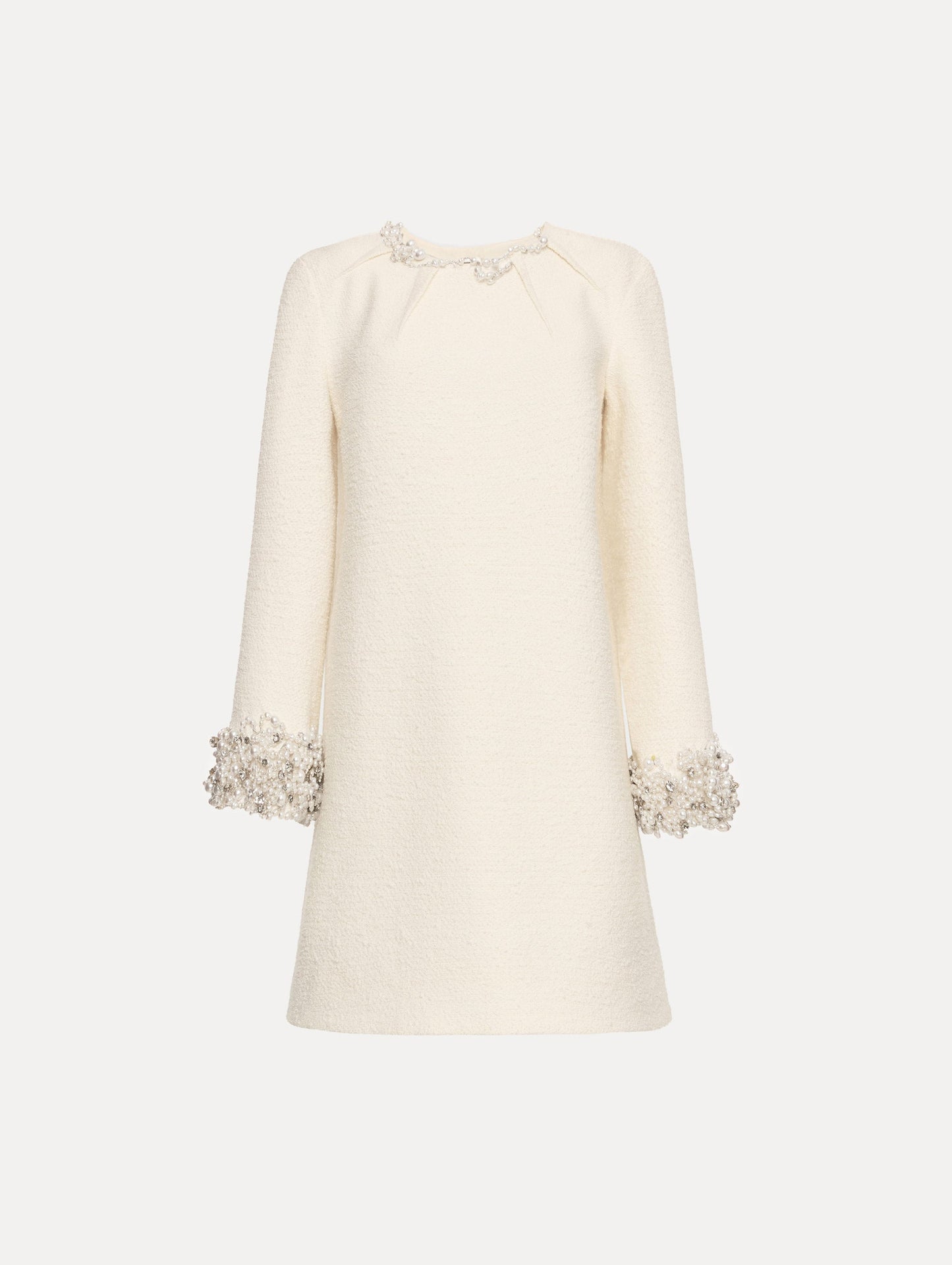 Pearl Embroidered Tweed Shift Dress Ivory / Oscar de la Renta