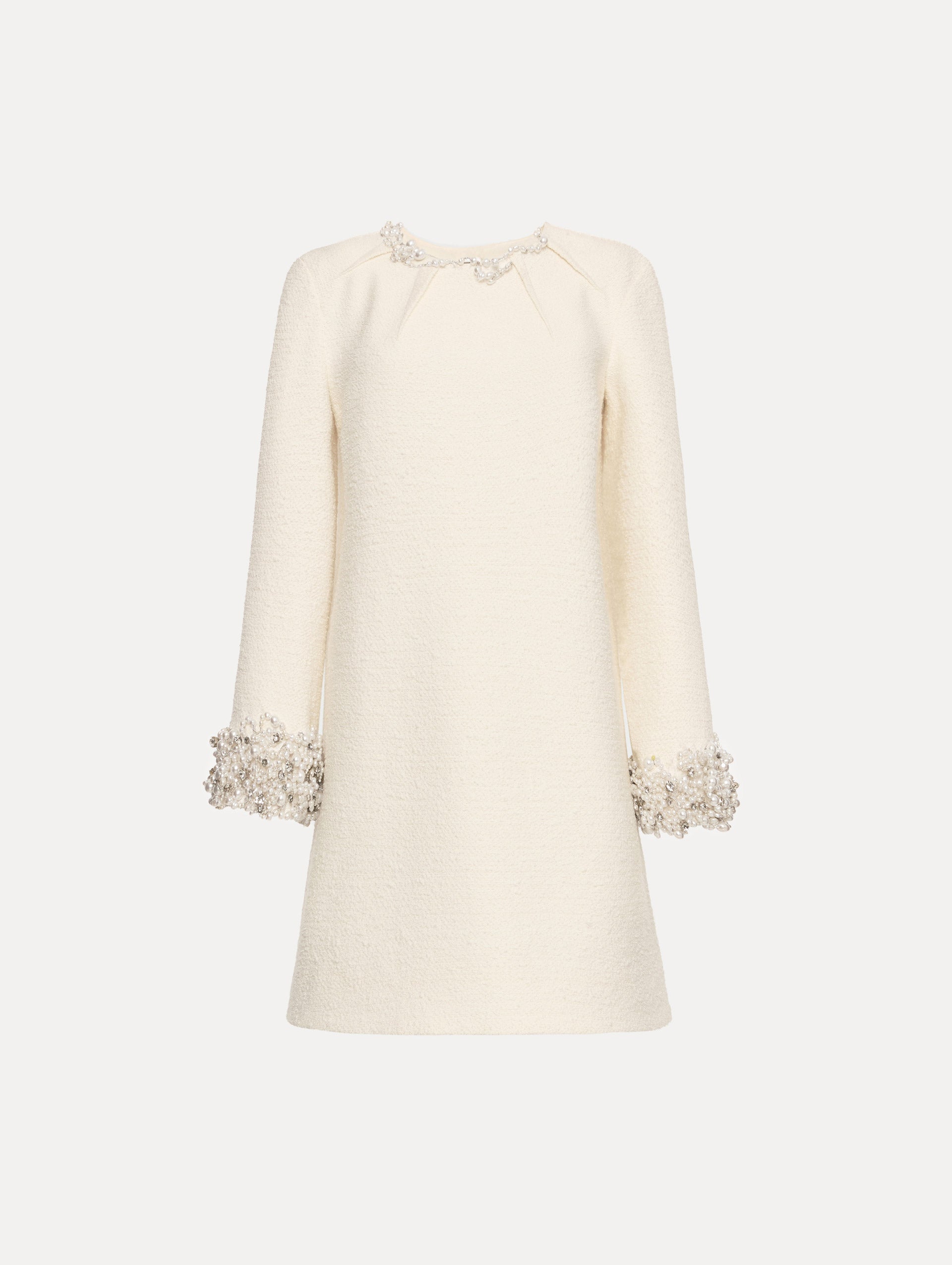Pearl Embroidered Tweed Shift Dress Ivory / Oscar de la Renta