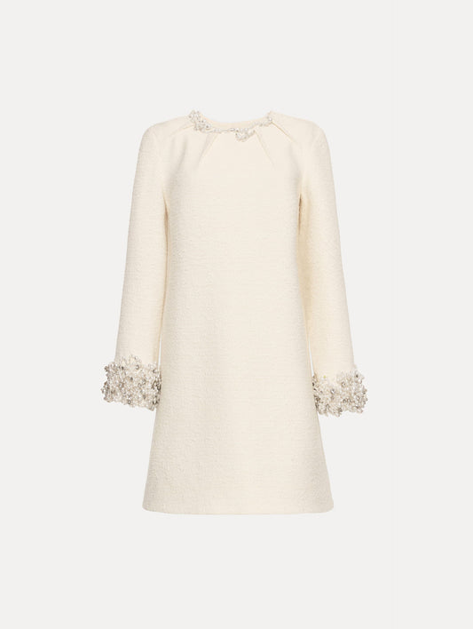 Pearl Embroidered Tweed Shift Dress Ivory / Oscar de la Renta