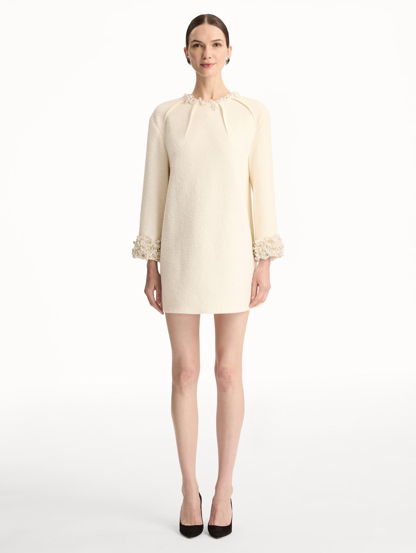 Pearl Embroidered Tweed Shift Dress Ivory / Oscar de la Renta
