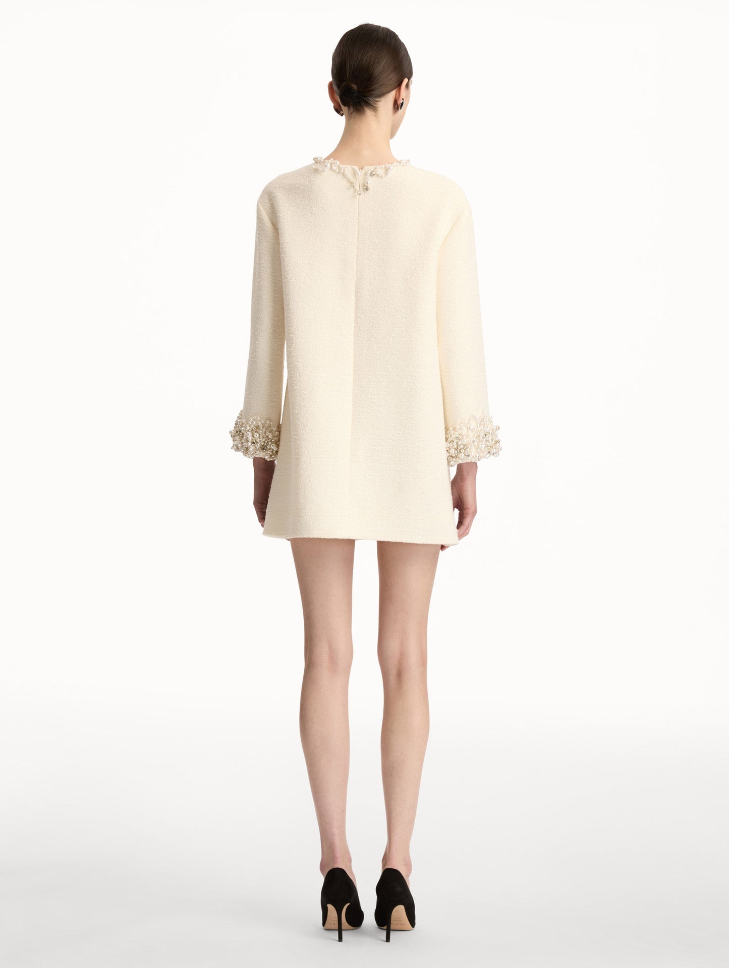 Pearl Embroidered Tweed Shift Dress Ivory / Oscar de la Renta