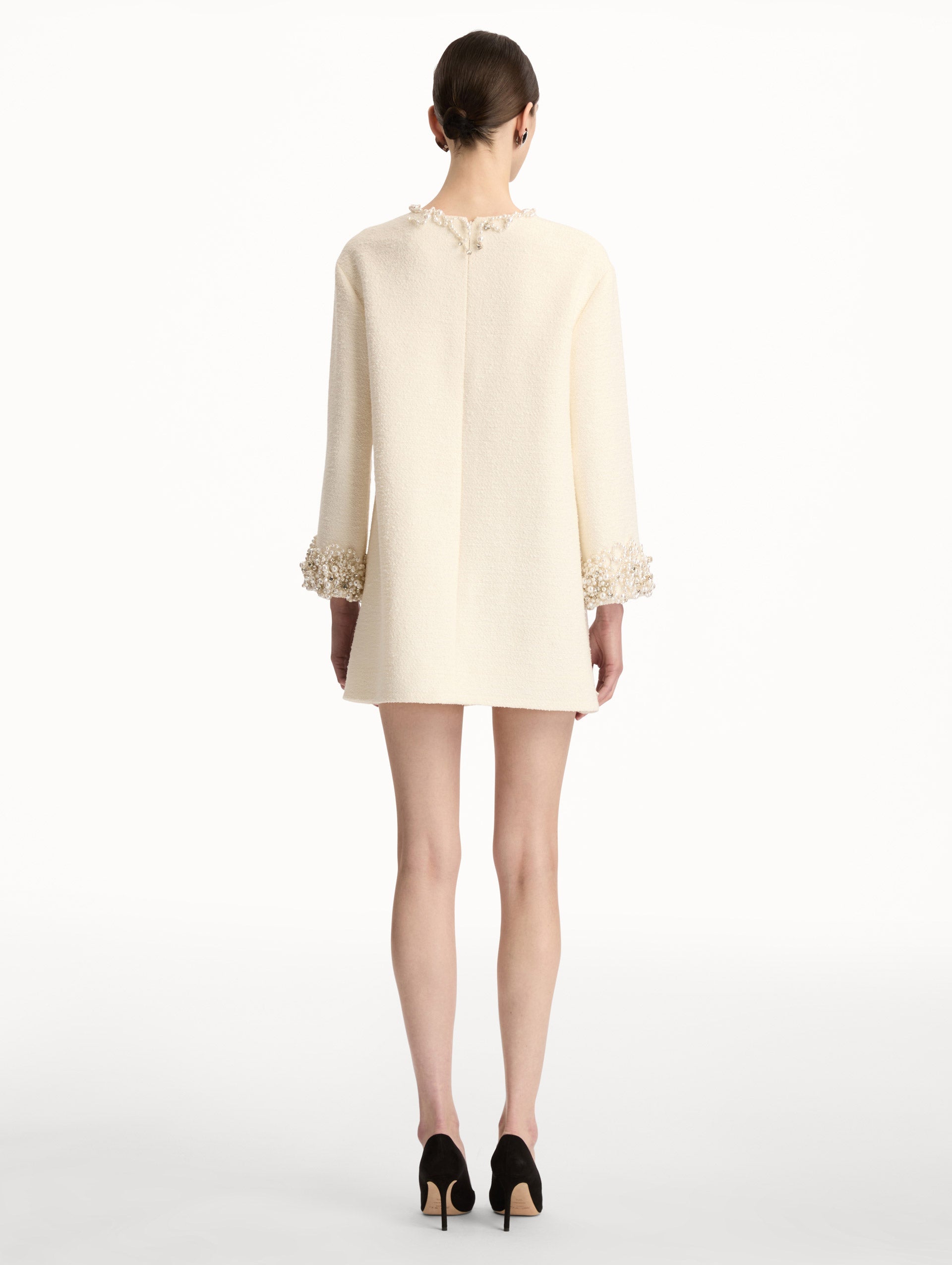 Pearl Embroidered Tweed Shift Dress Ivory / Oscar de la Renta