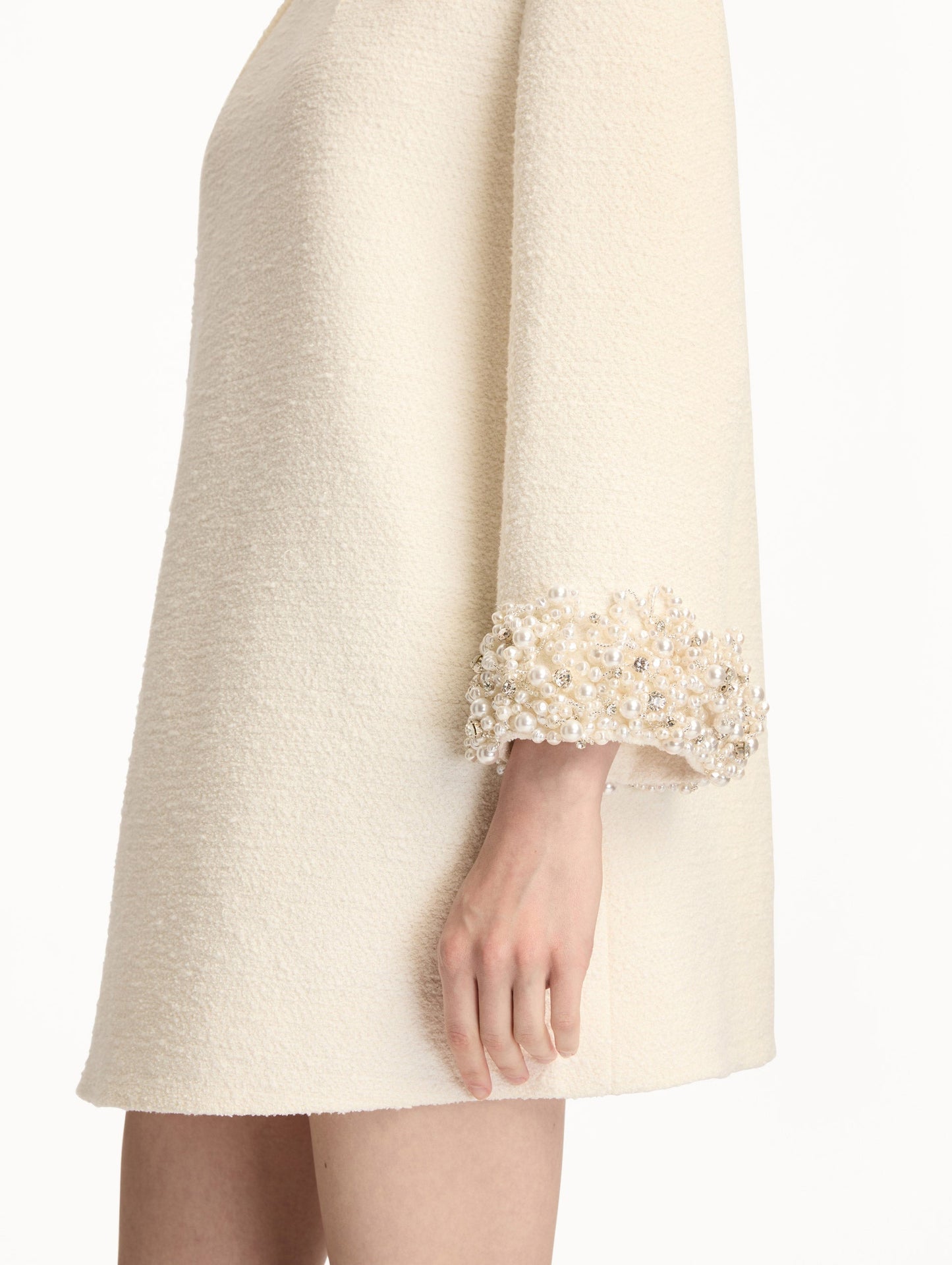 Pearl Embroidered Tweed Shift Dress Ivory / Oscar de la Renta