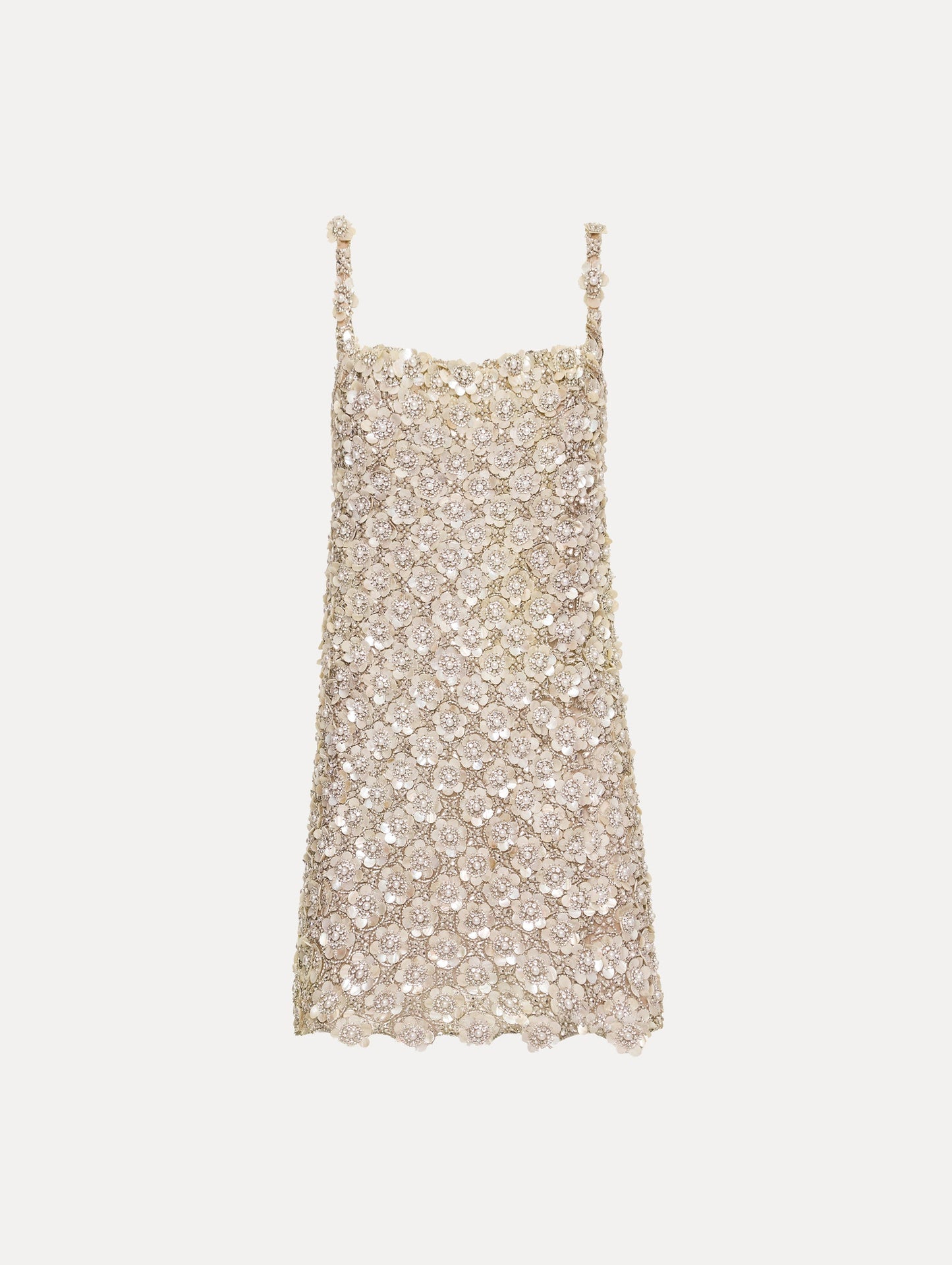 Mother of Pearl Embroidered Shift Dress Silver / Oscar de la Renta
