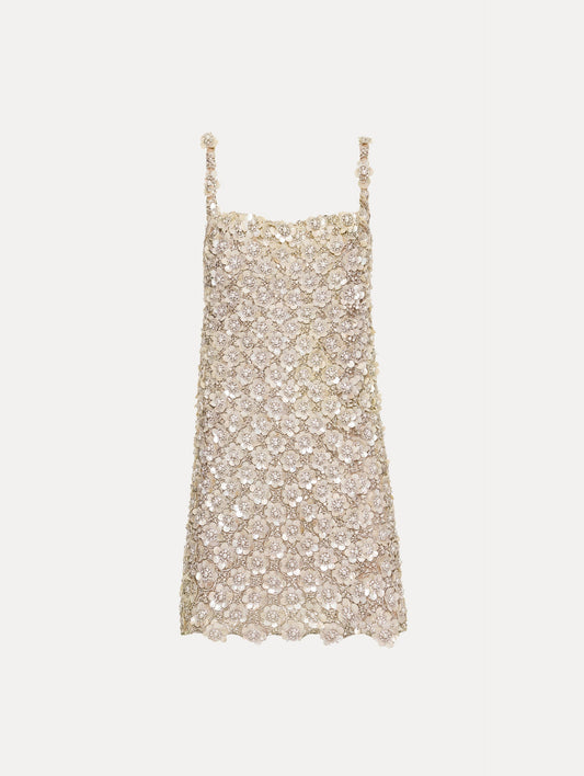 Mother of Pearl Embroidered Shift Dress Silver / Oscar de la Renta