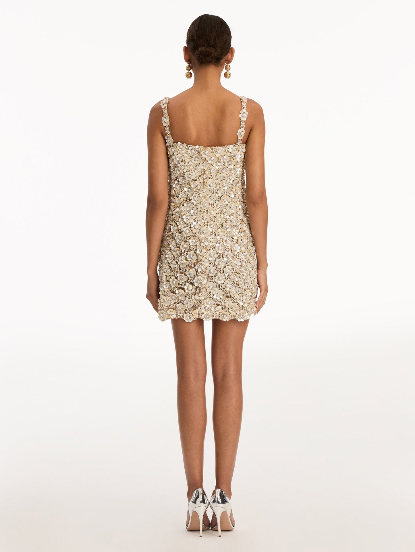 Mother of Pearl Embroidered Shift Dress Silver / Oscar de la Renta