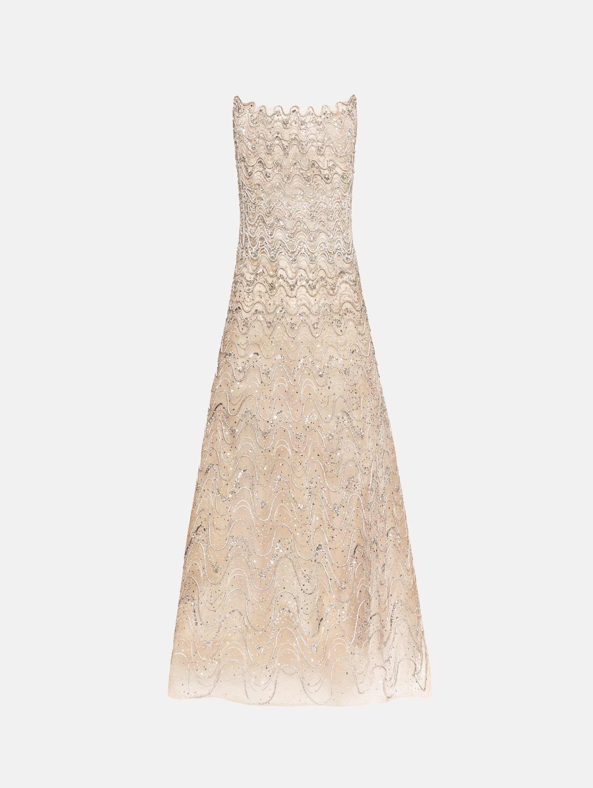 Crystal Wave Embroidered Dress Silver / Oscar de la Renta
