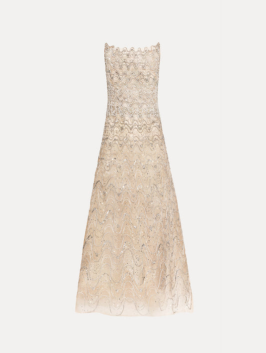 Crystal Wave Embroidered Dress Silver / Oscar de la Renta